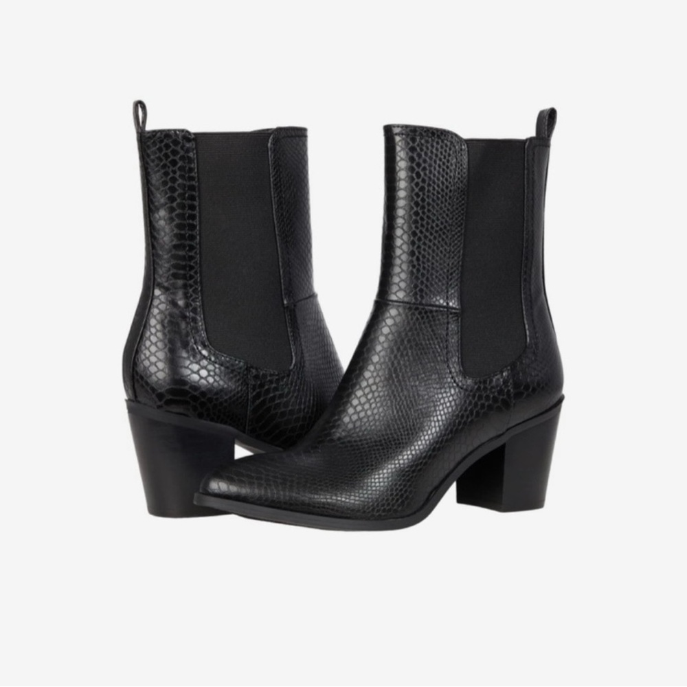 DV by DOLCE VITA Freeda Black Faux Leather Pull On Snakeskin Ankle Boots…